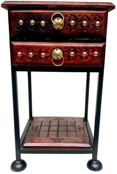 Smarts collection Coffee Stool Wood & Wrought Iron Folding End Table Bedside Table for Living Room Bedroom Home Decorations Solid Wood End Table (Finish Color - BROWN) Engineered Wood Side Table