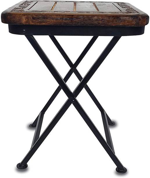 Smarts collection Coffee Stool Wood & Wrought Iron Folding End Table Bedside Table for Living Room Bedroom Home Decorations Solid Wood End Table