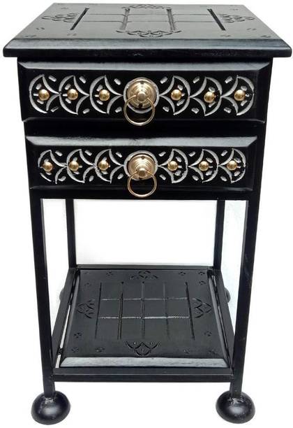 Smarts collection Coffee Stool Wood & Wrought Iron Folding End Table Bedside Table for Living Room Bedroom Home Decorations Solid Wood End Table (Finish Color - black) Engineered Wood Side Table (Finish Color - black) Engineered Wood Side Table