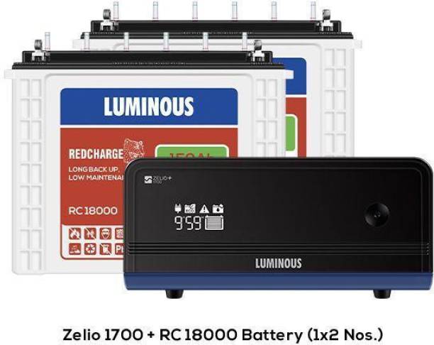 LUMINOUS Zelio 1700 Sine Wave Inverter With 2Nos. Battery Red Charge Rc18000 150 Ah Tall Tubular Battery Tubular Inverter Battery