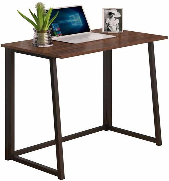 PRITI No-Assembly Folding Desk, 31.5" Small Computer Desk Home Office Desk Foldable Table Study Writing Desk Workstation for Small Space Offices (Brown&Black) Engineered Wood Study Table