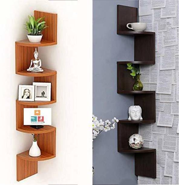 Furniture Café Zig Zag Corner wall shelf For Living Room, Bed Room, Kitchen Wooden Wall Shelf