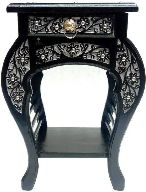 Smarts collection Bedside Table/End Table/Sofa Side Tables/Coffee Table with Drawer Storage and Foot Shelf Table for Living Room and Bedroom Standard (Size 12 X 14 X 21 Inches) (Large, Black) Solid Wood Side Table