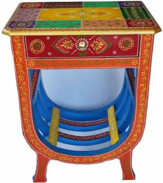 monika art Handcrafted Painted U Shape Table for Living Room/Wooden Brass Bedside Solid Wood Side Table