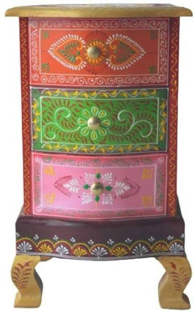 monika art Wooden Hand Painted 3 Drawer Bedside Office/Coffee Table for Living Room Solid Wood Side Table