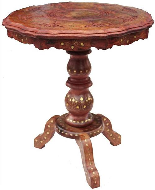 Smarts collection Wooden Brass Carving/Round Beautiful Carving Design Side Table/Coffee Table/Outdoor Table/Decor/Living Room Furniture(Brown 21 X 21 X 21 Inch) Engineered Wood Side Table