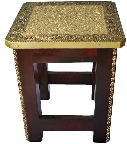 monika art Handcrafted Brass Wooden Stool Cum Side Table Solid Wood Side Table