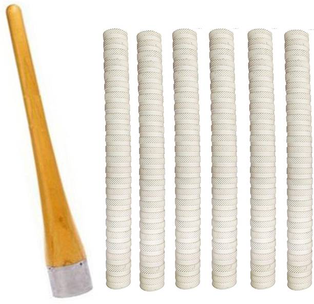 y2m Pair of 6 Cricket Bat White Grip (VK) + One Wooden Grip Cone Gripper शेवरन