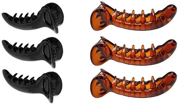 BHARATGAURAV Banana & Dolphin Shape Black and Shell Color Hair Grip Ponytail Holder Hair Accessories (Pack of 8) Banana Clip
