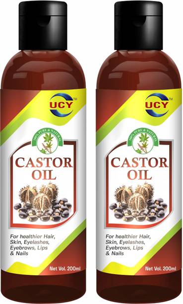 UCY 100% Pure Castor Oil, Cold Pressed, To Support Hair Growth - Pack of 2 Hair Oil