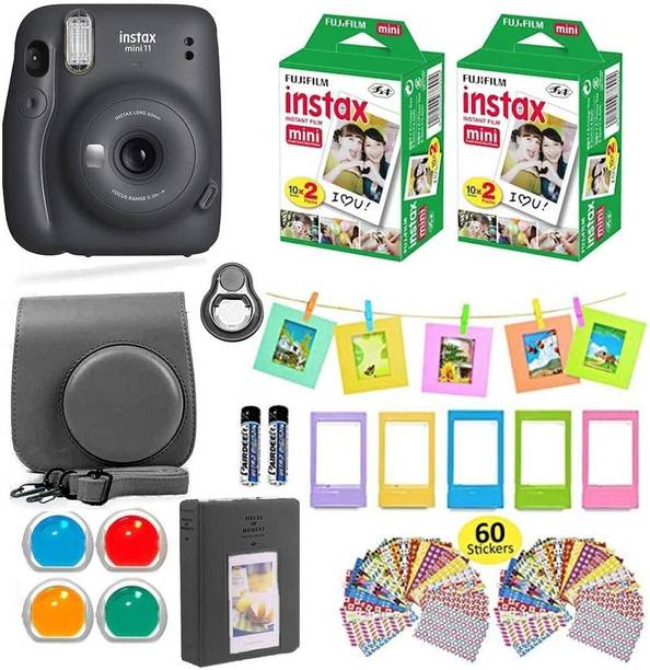 FUJIFILM Instax Mini 11 Charcoal Gray with Carrying Case Instax Film Value Pack (40 Sheets) Accessories Bundle Instant Camera