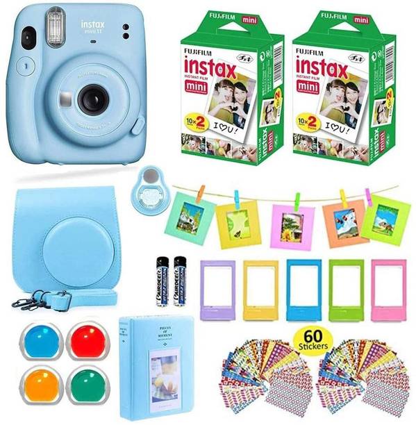 FUJIFILM Instax Mini 11 Sky Blue with Carrying Case with Film Value Pack (40 Sheets) Accessories Bundle Instant Camera