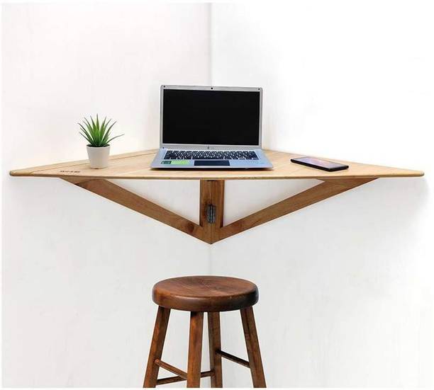 Solvd-in-box Kornrdesk Corner Wall Shelfs Triangular Shaped Corner Wall Shelves for Living Room Office and Bedroom Solid Wood Study Table