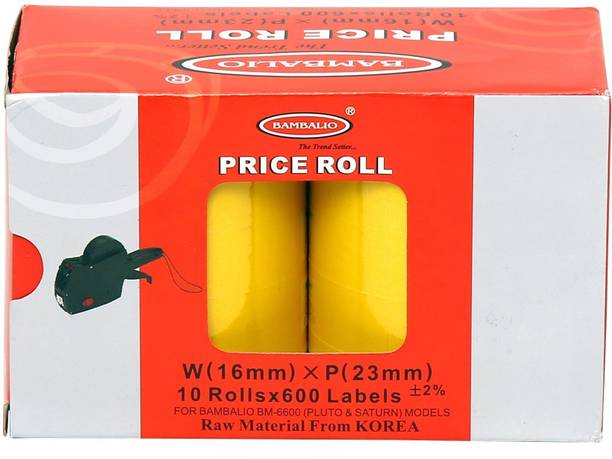 BAMBALIO 2 Line Yellow Colour Plain Label Rolls Compatible with 6600 Labeling Machine Models of all Brands 10 Rolls x 600 Labels (Box Pack) Paper Label