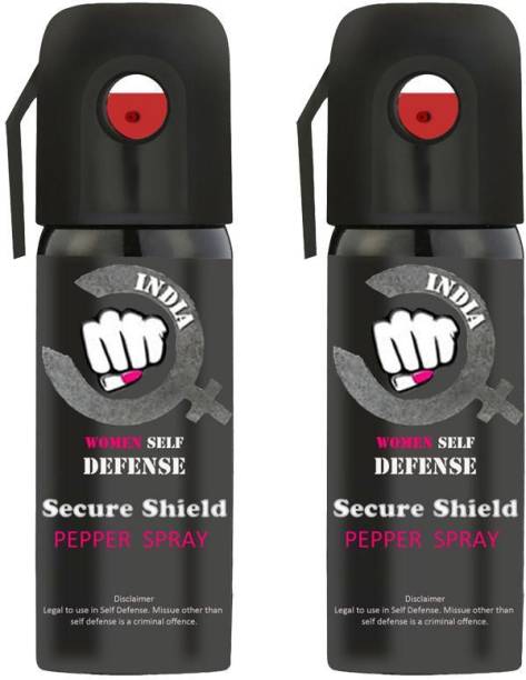 SECURE SHIELD Women Self Defence Pepper Spray for Safety/Protection, Compact Size with Clip | Max Protection - 45 shots | 55 ml | Pack of 2 Pepper Stream Spray