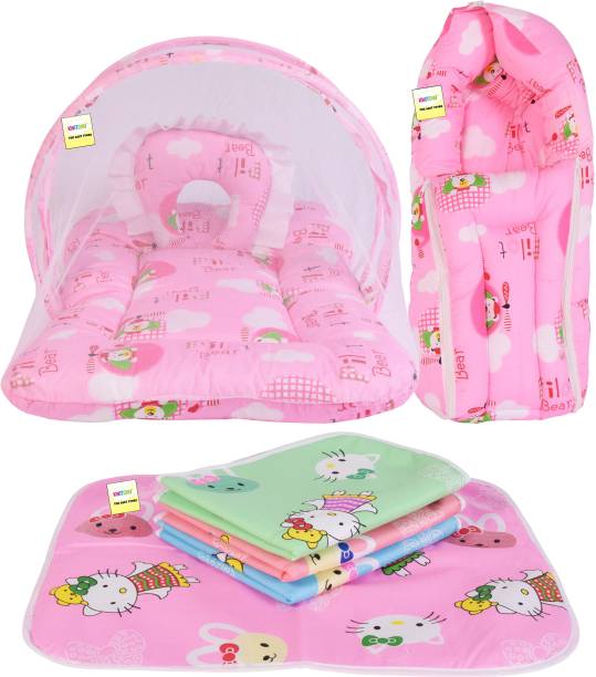 Kwitchy New Born Baby Mosquito Net Bed with Cushioned Pillow and Sleeping bag and Bed Protector