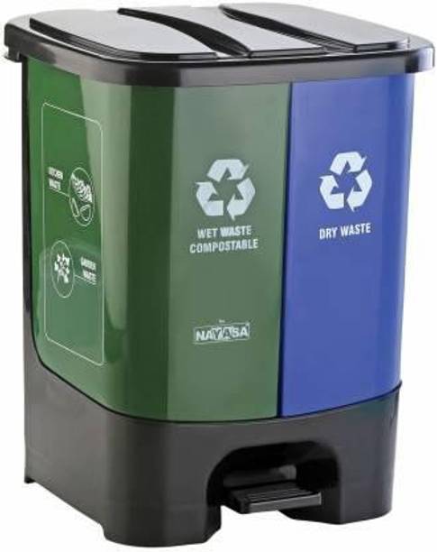 PRAGATI SALES New Twin Bin Dry & Wet Waste Dustbin with Pedal ( 18 LTR ) Plastic Dustbin (Green, Blue) Plastic Dustbin