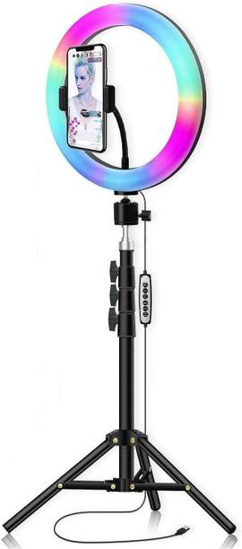 Webilla 10'' LED Ring Light with Stand and Phone Holder, 26 RGB Color Selfie Light for Photography/Makeup/Vlogging/Live Streaming, Compatible with Phones and Cameras Tripod, Tripod Bracket Flash