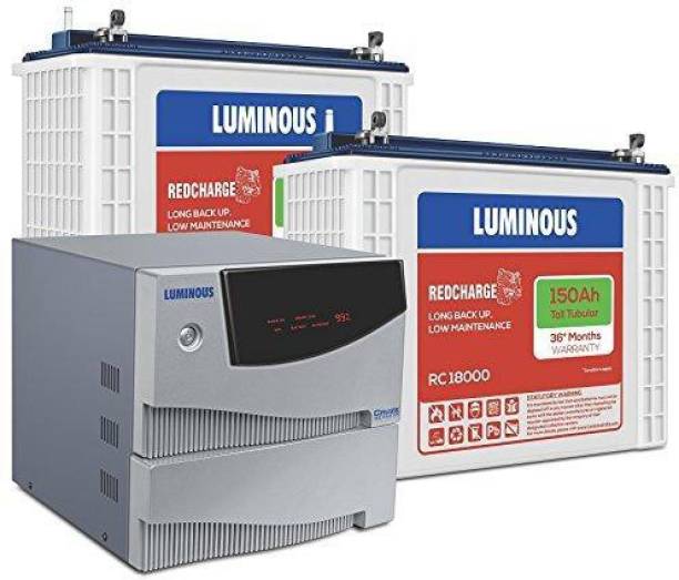 LUMINOUS Cruze 2KVA Inverter Plus Red Charge RC 18000 150Ampere per hours(AH)Battery (2 Batteries) Tubular Inverter Battery