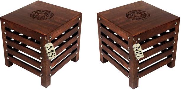 manzees Wooden Beautiful Handmade Stool | Table | for Office | Home Furniture | Outdoor ( Set of 2 ) ( 12 inch by 12 inch ) Solid Wood Corner Table