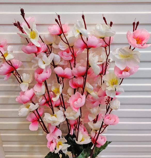 well art gallery WELL ART GALLERY artificial blossom combo flowers for décor artificial combo blossom flower for home office garden party decoration (set of 2, color:-white&babypink) Multicolor Peach Blossom Artificial Flower