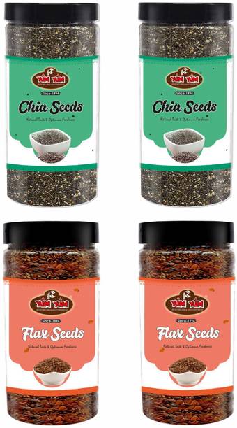 YUM YUM Raw Chia Seeds + Roasted Flax Seeds - Seeds for Weight Loss 800g - Chia Seeds, Brown Flax Seeds