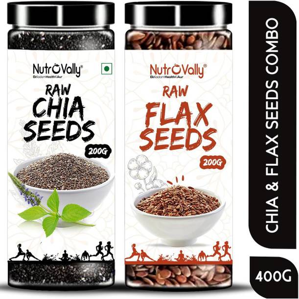 NutroVally Raw Chia Seeds, Flax Seeds Combo Loaded with Omega 3, Zinc, Fiber, Calcium, Protein for weight loss, Healthy Heart and Boost Immunity superfood seed for Eating Chia Seeds, Brown Flax Seeds