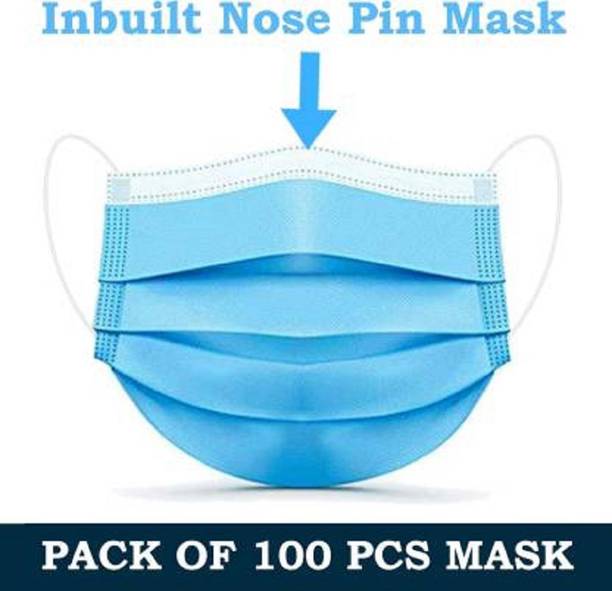 BUWCH 5 Layer Reusable Mask DISPOSAL MASK USE AND THROW FOR GOOD HEALTH (Free Size, Pack of 100) Surgical Mask With Melt Blown Fabric Layer