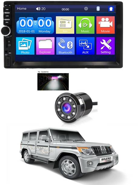MATIES 7 INCH Double Din Car Screen Stereo Media Player Audio Video Touch Screen Stereo Full HD with MP3/MP4/MP5/USB/FM Player/WiFi/Bluetooth & Mirror Link With Back Rear Camera Universal Bolero For All Models Car Stereo