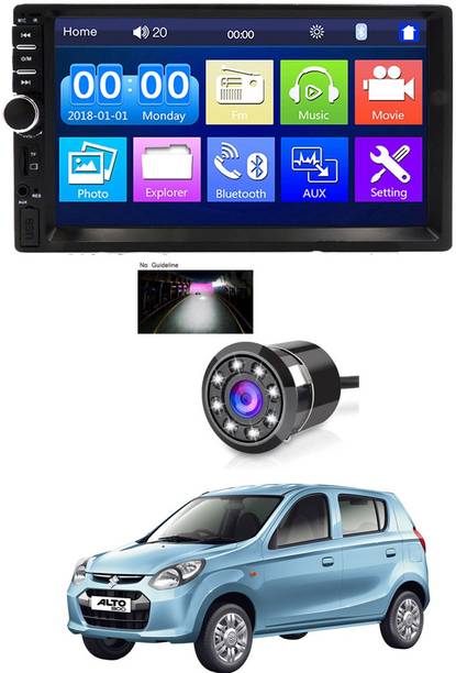 मतिएस 7 INCH Double Din Car Screen Stereo Media Player Audio Video Touch Screen Stereo Full HD with MP3/MP4/MP5/USB/FM Player/WiFi/Bluetooth & Mirror Link With Back Rear Camera Universal Alto 800 For All Models कार स्टीरियो