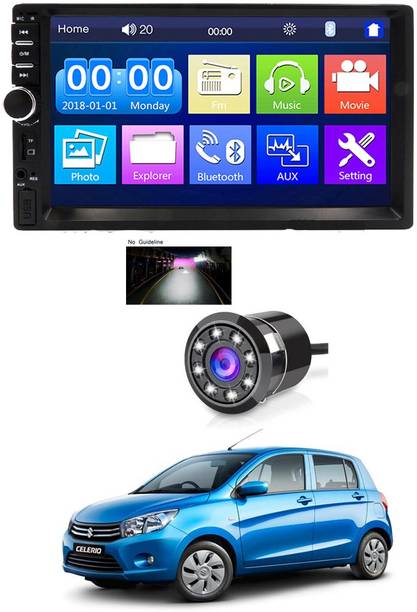 AYW 7 INCH Double Din Car Screen Stereo Media Player Audio Video Touch Screen Stereo Full HD with MP3/MP4/MP5/USB/FM Player/WiFi/Bluetooth & Mirror Link With Back Rear Camera Universal Celerio For All Models Car Stereo