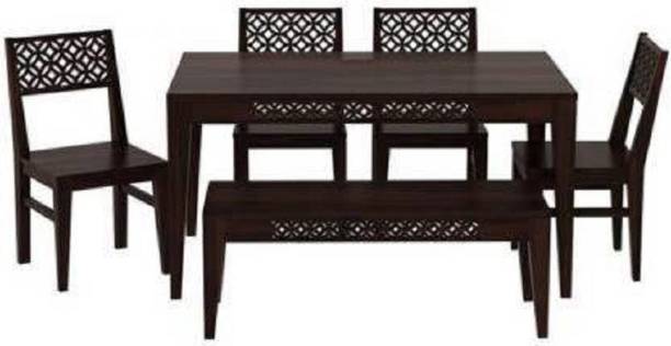 PIYUSH HANDICRAFT Premium Dining Room Furniture Wooden Dining Table with 4 Chairs & 1 Bench Solid Wood 6 Seater Dining Set