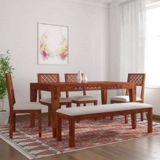 PIYUSH HANDICRAFT Premium Dining Room Furniture Wooden Dining Table with 4 Chairs & 1 Bench Solid Wood 6 Seater Dining Set
