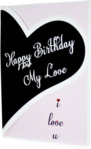 Greetings By Gaurangi Happy Birthday My Love Greeting Card - 3D Glitter Heart Design Black Greeting Card Greeting Card