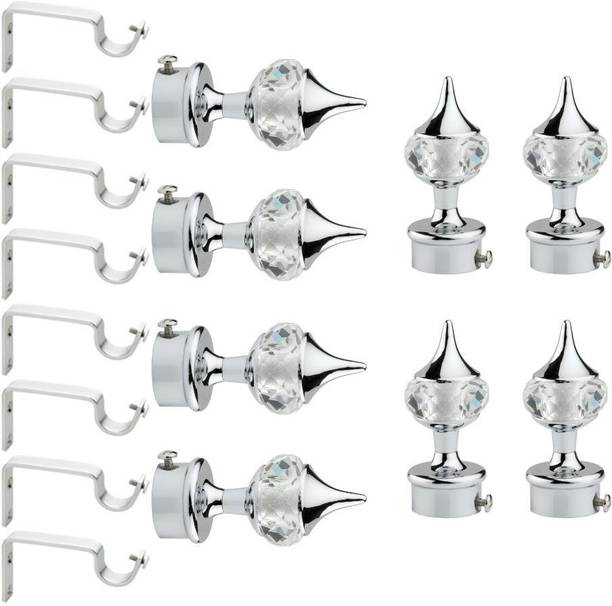 GLOXY Silver Rod Rail Bracket, Curtain Knobs, Curtain Hooks, Curtain Rods Metal