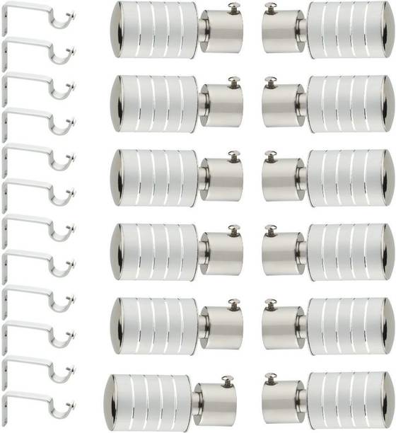 GLOXY Silver, Grey Rod Rail Bracket, Curtain Knobs, Curtain Hooks, Curtain Rods Metal