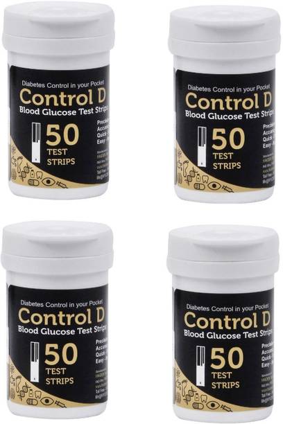Control D Glucose Test Strips 50x4=200 (Packs of 4 with 50 Strips each, Black) 200 Glucometer Strips
