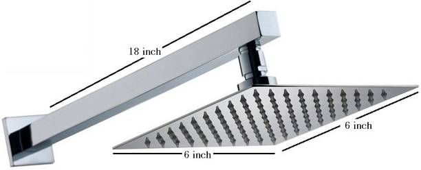 Prestige SmartBuy Stainless Steel 6"x6" Ultra Slim Square Rain Shower Head with 18inch square arm Shower Head