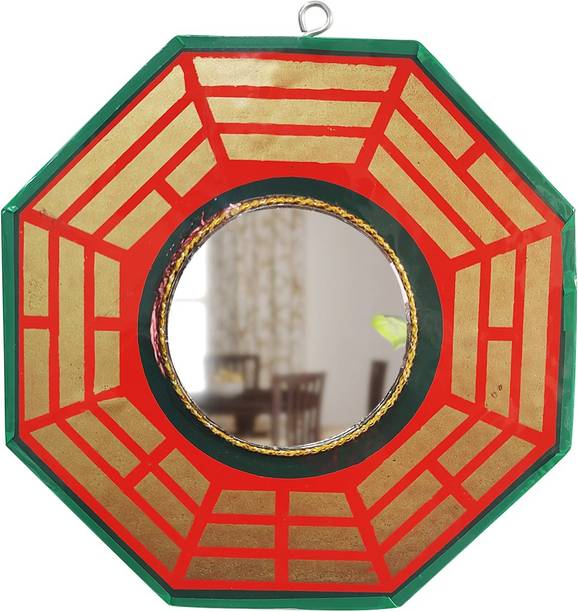 Shubhanjali Bagua Mirror for Vastu Feng Shui Convex Bagua Mirror Positive Energy, Protection Wall Door Hanging for Home and Office (Multicolor, 6.5 inch) Decorative Showpiece  -  16 cm