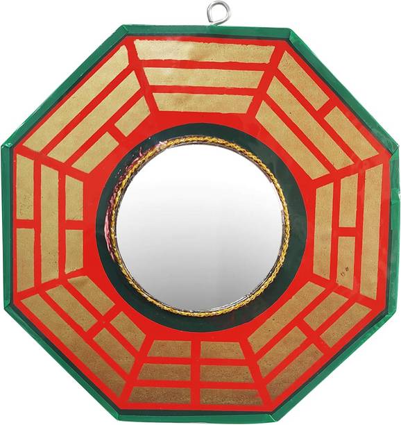 Shubhanjali Bagua Mirror for Vastu Feng Shui Convex Bagua Mirror Positive Energy, Protection Wall Door Hanging for Home and Office (Multicolor, 5 inch) Decorative Showpiece  -  12 cm