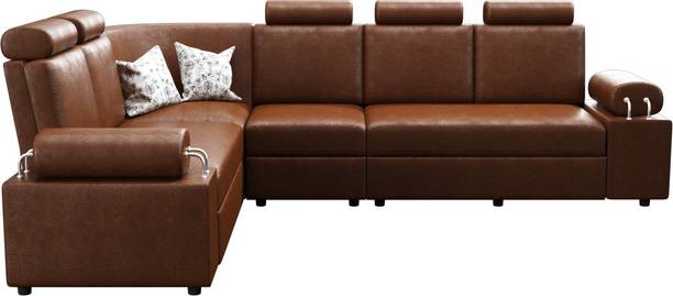 Sekar Lifestyle L corner Shape Steel Handles Leatherette 5 Seater  Sofa