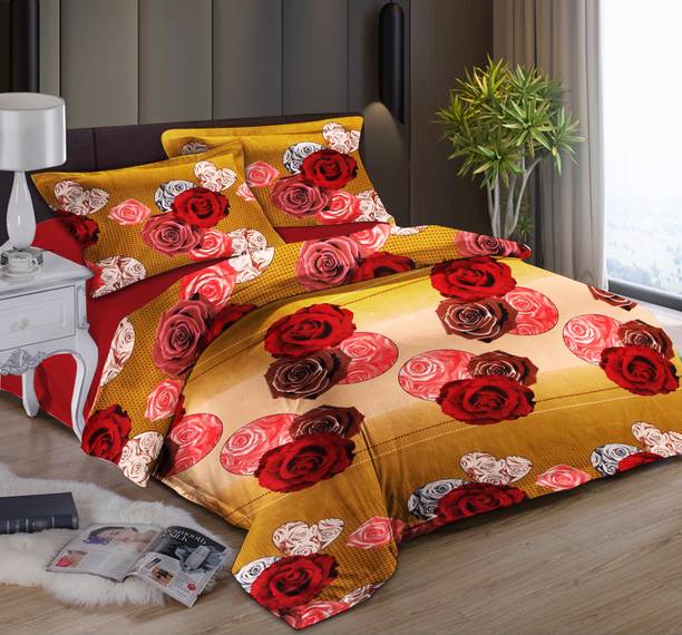 Decorum 160 TC पॉलीकॉटन डबल फ्लोरल बेडशीट