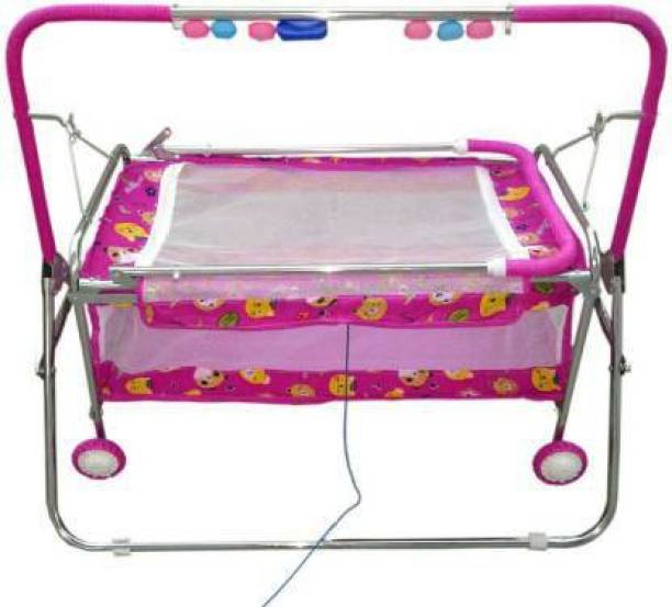 Style NEW STAINLESS STEEL HEAVY SWING CRADLE BASSINET JHULA FOR NEWBORN BABY WITH MOSQUITO NET AND WHEELS Cot