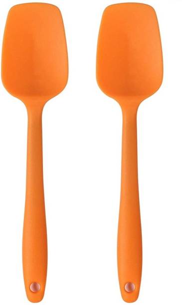 Baskety One Piece Design Silicone Spoon for Mixing & Serving, Orange set of 2 Mixing Spatula