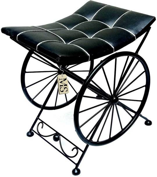 manzees Designer Sitting Stool Wheel Look with Cushion seat | Pouf Ottomans | footrest stools for Bedroom and Living Room |Stylish-Medium Size (15 inches Height x 10 L x 15 B) (Medium, Black Curve) Stool