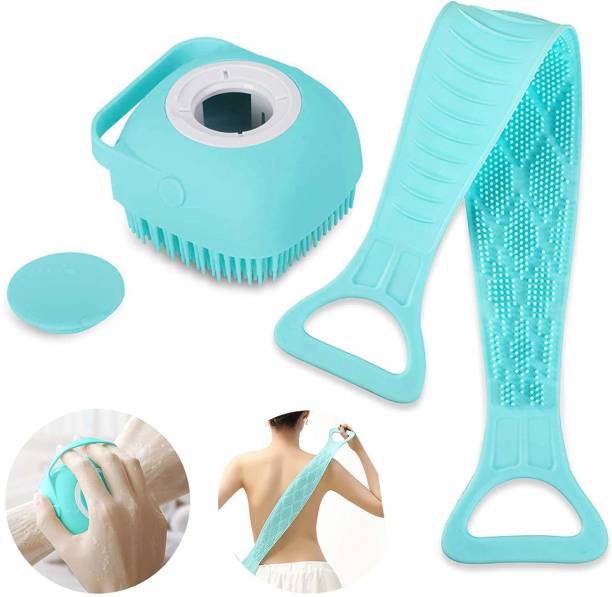 Soneri Enterprise 2 Pcs Combo Silicone Soft Body Cleaning Bath Brush With Back Scrubber Double-sided Brush Bath Belt Washer For Dead Skin Removal, Body Brush Gentle Massage Exfoliation For Men And Women
