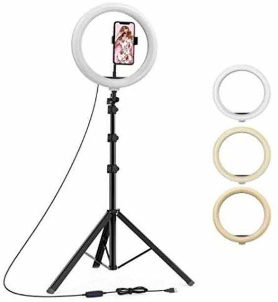 inayat 7 Feet Long Tripod Stand (84 Inch) with 10" LED Ring Light Combo for Tiktok MX Taka tak Instagram Reels YouTube vlogging Vigo Video Shooting and Recording with Mobile Phone Camera Clip Setup Ring Flash