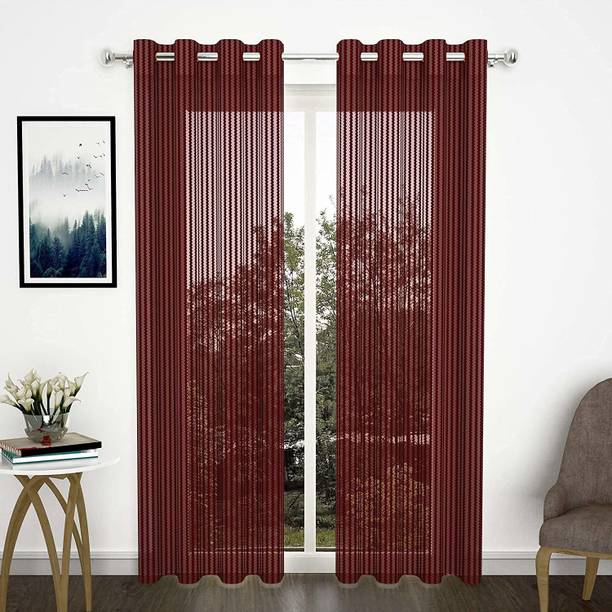 Brand Roots 214 cm (7 ft) Tissue Semi Transparent Door Curtain (Pack Of 2)