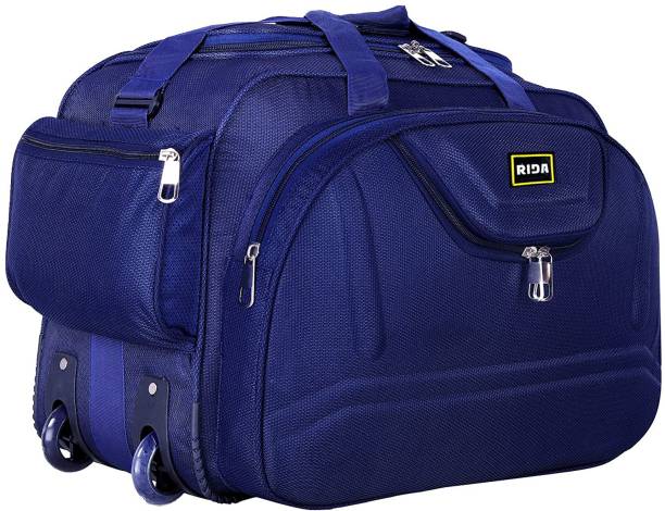 RIDA Nylon 55L Travel Luggage Duffel Bag for Men & Women with Roller Wheels-55 LTR-Blue