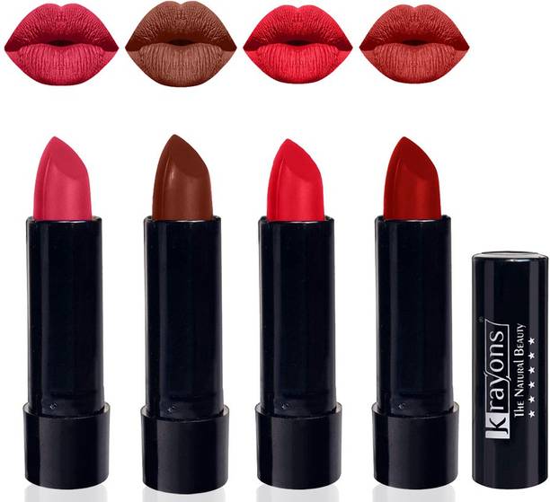 KRAYONS Cute Pop Moisturizing Matte Lipstick, Waterproof, Longlasting (Pack of 4)